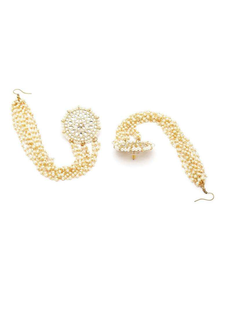 Pearl Kundan Gold-Plated Stone-Studded Shoulder Duster for Women | Stylish Party & Everyday Wear | Gift for Her - Indya