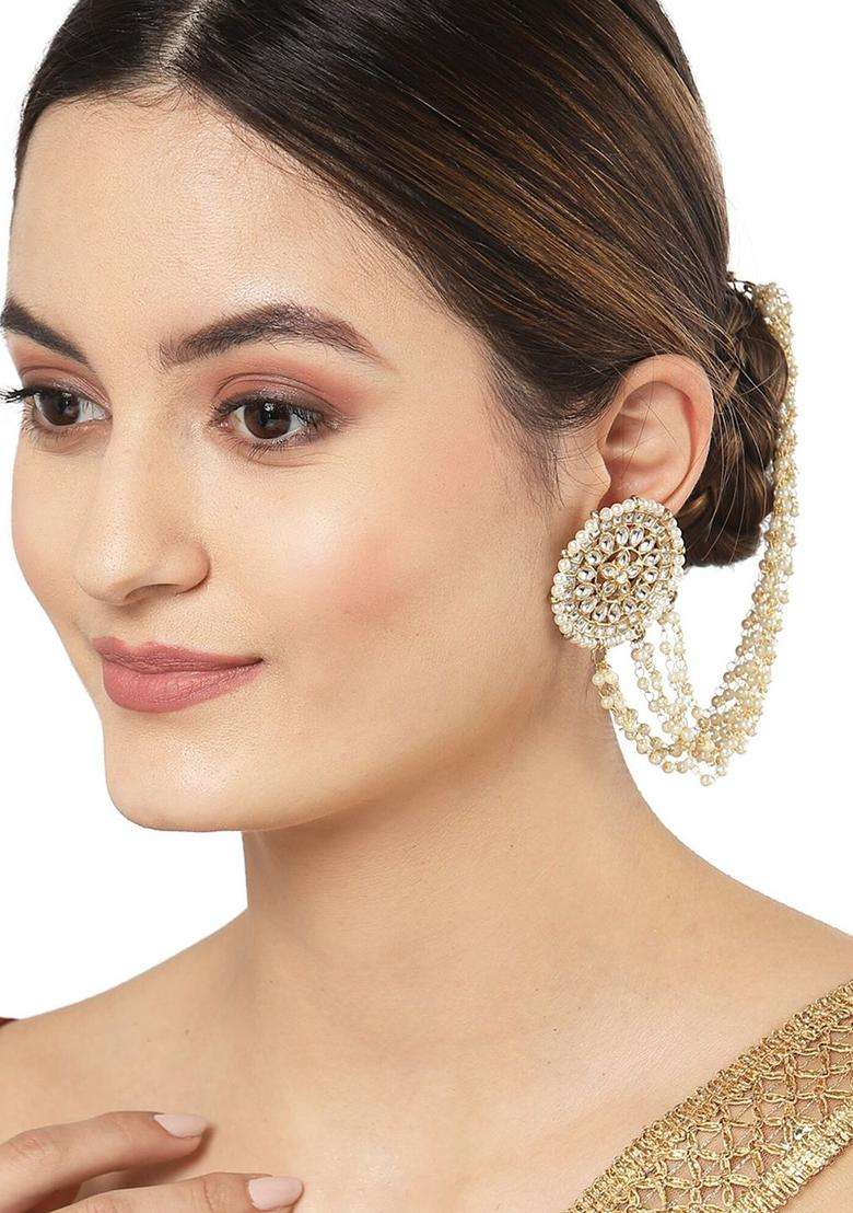 Pearl Kundan Gold-Plated Stone-Studded Shoulder Duster for Women | Stylish Party & Everyday Wear | Gift for Her - Indya