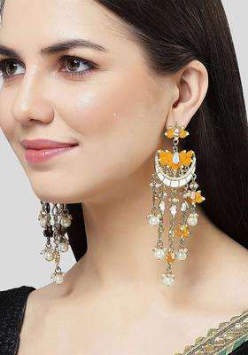 Gold-Plated Kundan Studded Lotus Shaped Chandbalis Dangler Earrings for Women | Fusion Party & Festive Wear | Gift for Her
