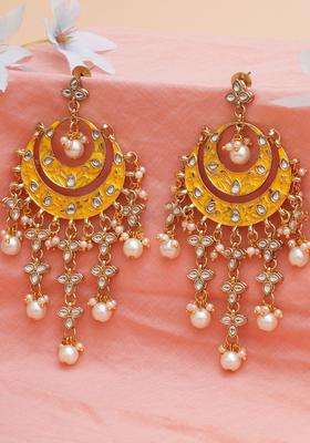 Gold-Plated Yellow Drop Kundan Earrings for Women | Traditional Ethnic Jewellery for Wedding & Festive Wear | Gift for Her