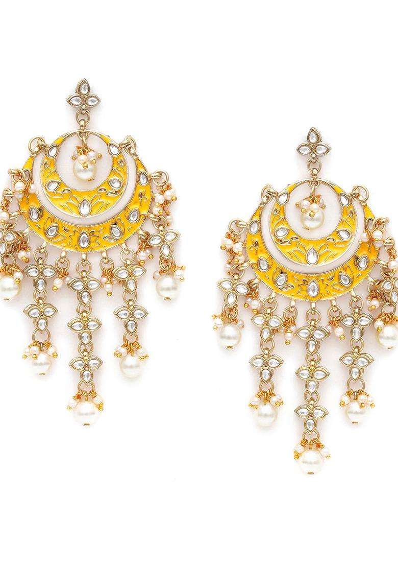 Gold-Plated Yellow Drop Kundan Earrings for Women | Traditional Ethnic Jewellery for Wedding & Festive Wear | Gift for Her - Indya