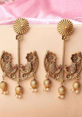 Gold-Plated Kundan Beaded Peacock Shaped Drop Earrings for Women | Traditional Ethnic Jewellery for Wedding & Festive Wear | Gift for Her