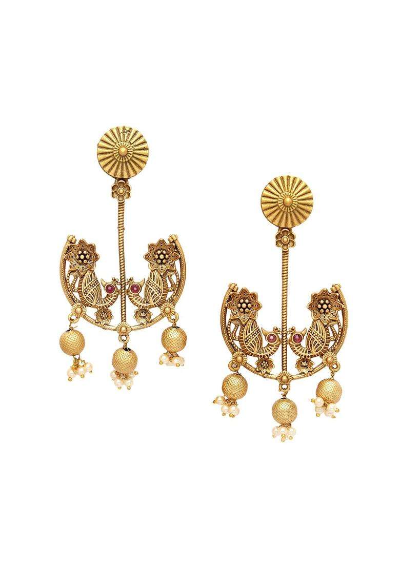 Gold-Plated Kundan Beaded Peacock Shaped Drop Earrings for Women | Traditional Ethnic Jewellery for Wedding & Festive Wear | Gift for Her - Indya