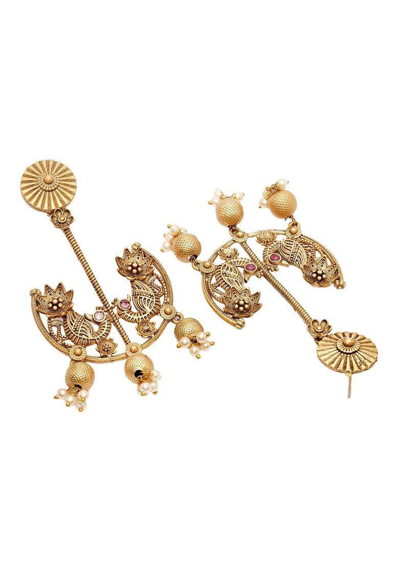 Gold-Plated Kundan Beaded Peacock Shaped Drop Earrings for Women | Traditional Ethnic Jewellery for Wedding & Festive Wear | Gift for Her - Indya