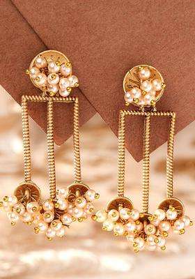 Gold-Plated Contemporary Drop Pearl Earrings for Women | Traditional Ethnic Jewellery for Wedding & Festive Wear | Gift for Her
