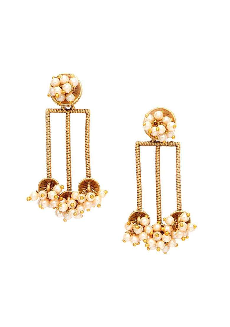 Gold-Plated Contemporary Drop Pearl Earrings for Women | Traditional Ethnic Jewellery for Wedding & Festive Wear | Gift for Her - Indya