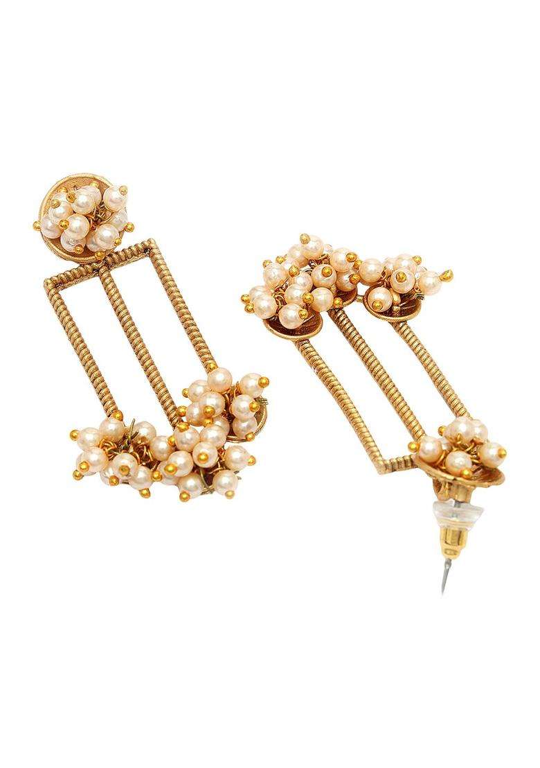 Gold-Plated Contemporary Drop Pearl Earrings for Women | Traditional Ethnic Jewellery for Wedding & Festive Wear | Gift for Her - Indya