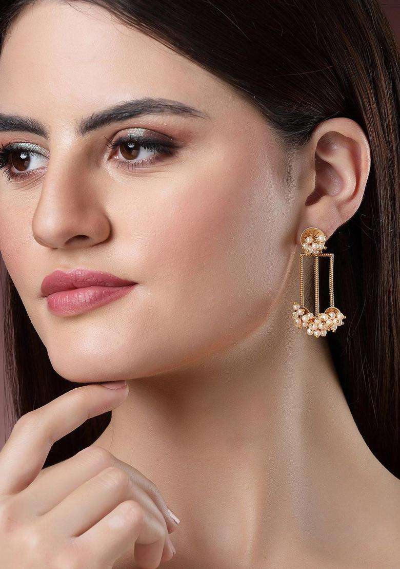 Gold-Plated Contemporary Drop Pearl Earrings for Women | Traditional Ethnic Jewellery for Wedding & Festive Wear | Gift for Her - Indya