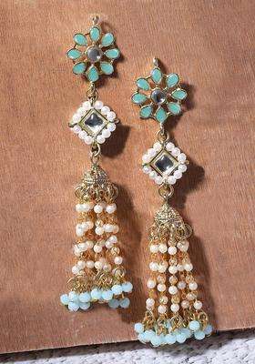 Blue Gold-Plated Dome Shaped Kundan Drop Earrings for Women | Traditional Ethnic Jewellery for Wedding & Festive Wear | Gift for Her