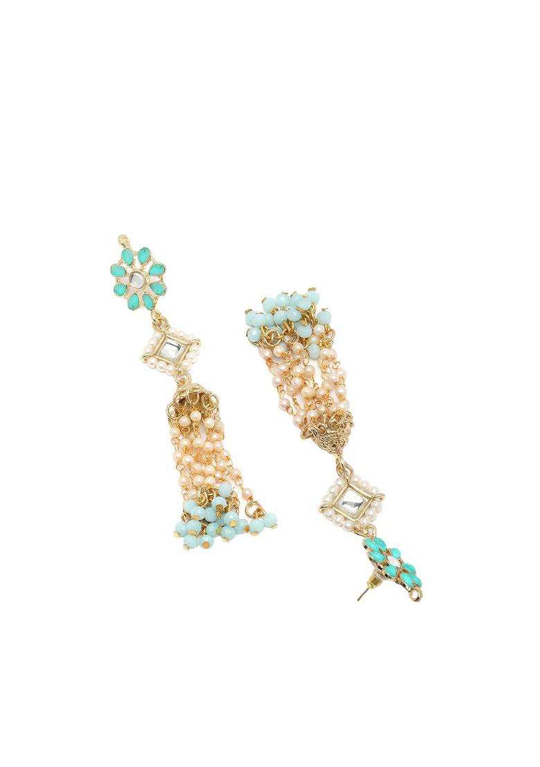 Blue Gold-Plated Dome Shaped Kundan Drop Earrings for Women | Traditional Ethnic Jewellery for Wedding & Festive Wear | Gift for Her - Indya