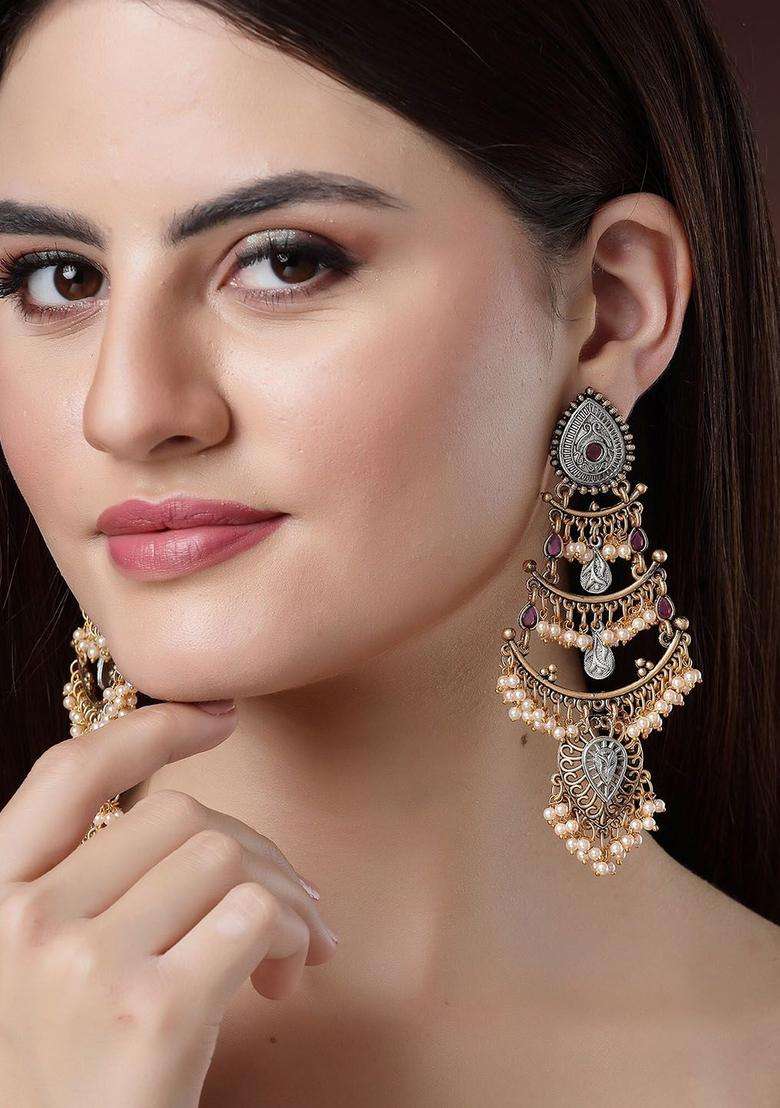 Gold-Plated Kundan Chandbalis Dangler Earrings for Women | Fusion Party & Festive Wear | Gift for Her - Indya