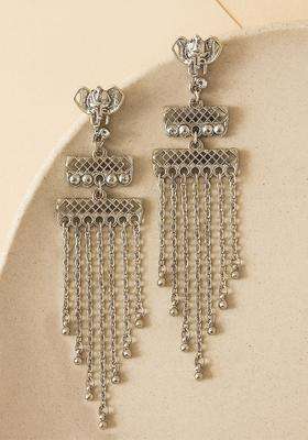 Silver-Plated Contemporary Drop Kundan Earrings for Women | Fusion Party & Festive Wear | Gift for Her