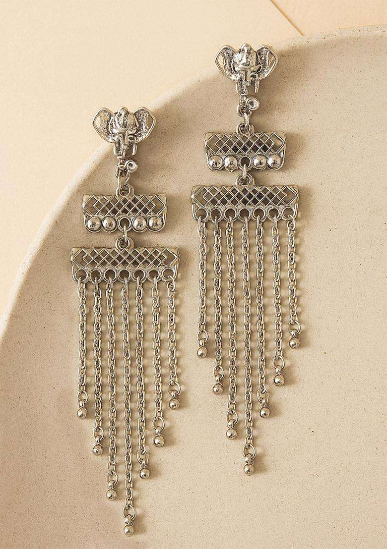 Silver-Plated Contemporary Drop Kundan Earrings for Women | Fusion Party & Festive Wear | Gift for Her - Indya