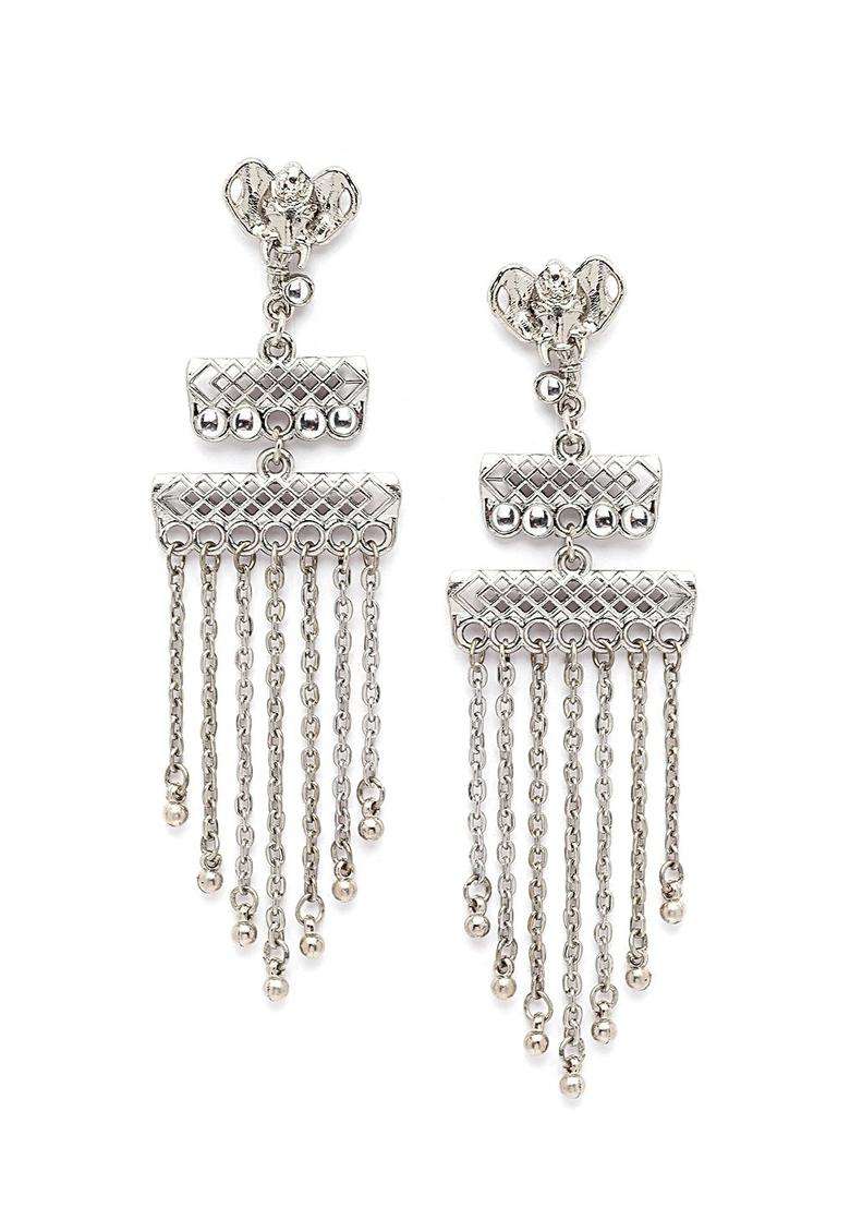 Silver-Plated Contemporary Drop Kundan Earrings for Women | Fusion Party & Festive Wear | Gift for Her - Indya