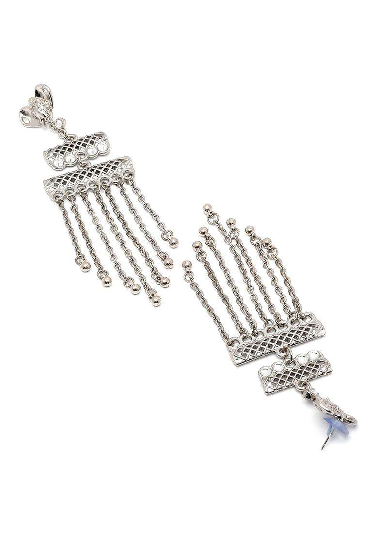Silver-Plated Contemporary Drop Kundan Earrings for Women | Fusion Party & Festive Wear | Gift for Her - Indya
