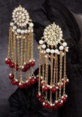 Red Gold-Plated Floral Kundan Tassel Drop Earrings for Women | Traditional Ethnic Jewellery for Wedding & Festive Wear | Gift for Her