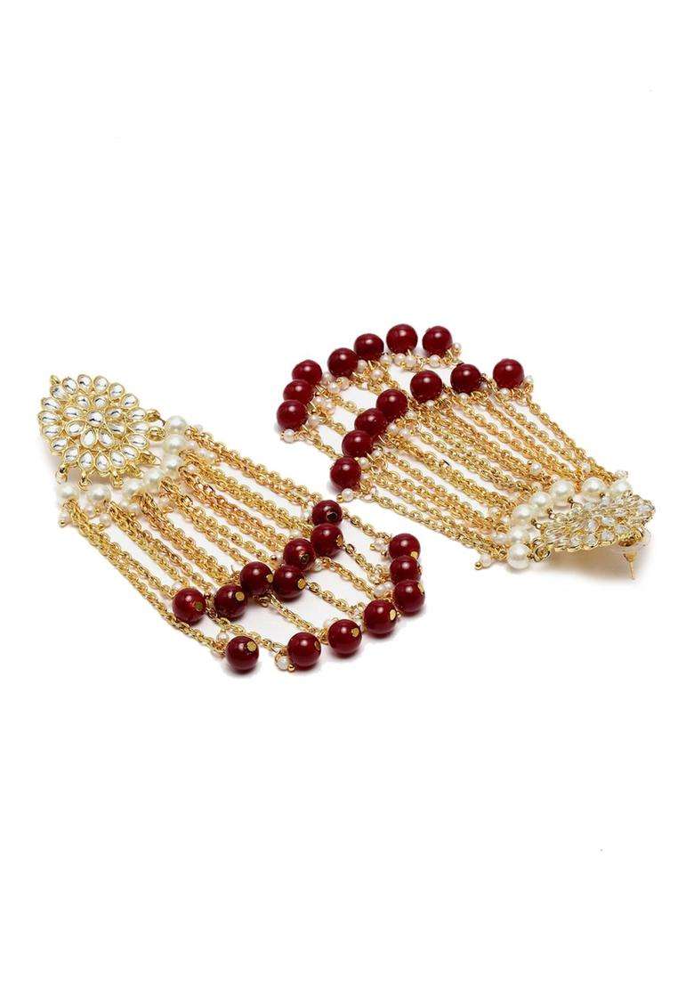 Red Gold-Plated Floral Kundan Tassel Drop Earrings for Women | Traditional Ethnic Jewellery for Wedding & Festive Wear | Gift for Her - Indya