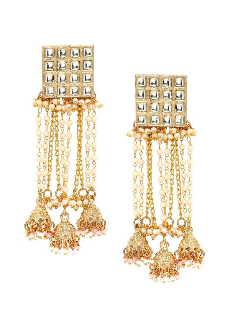 Gold-Plated Contemporary Jhumkas Kundan Jhumki Earrings for Women | Fusion Party & Festive Wear | Gift for Her - Indya