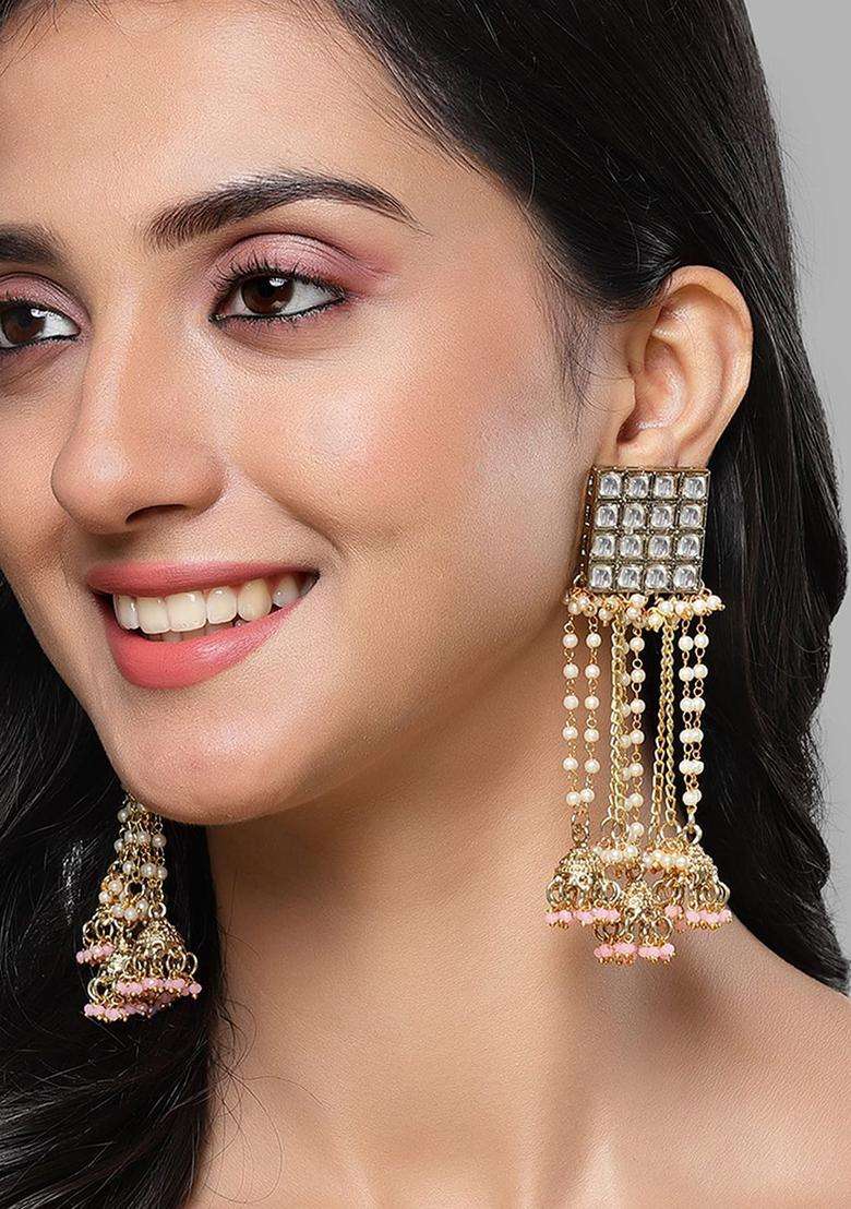 Gold-Plated Contemporary Jhumkas Kundan Jhumki Earrings for Women | Fusion Party & Festive Wear | Gift for Her - Indya