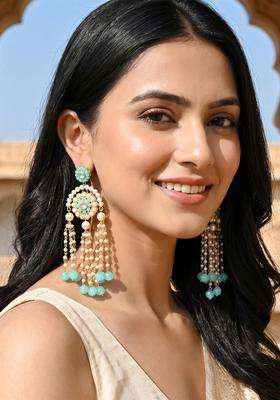 Blue Kundan Beaded Drop Gold-Plated Earrings for Women | Traditional Ethnic Jewellery for Wedding & Festive Wear | Gift for Her