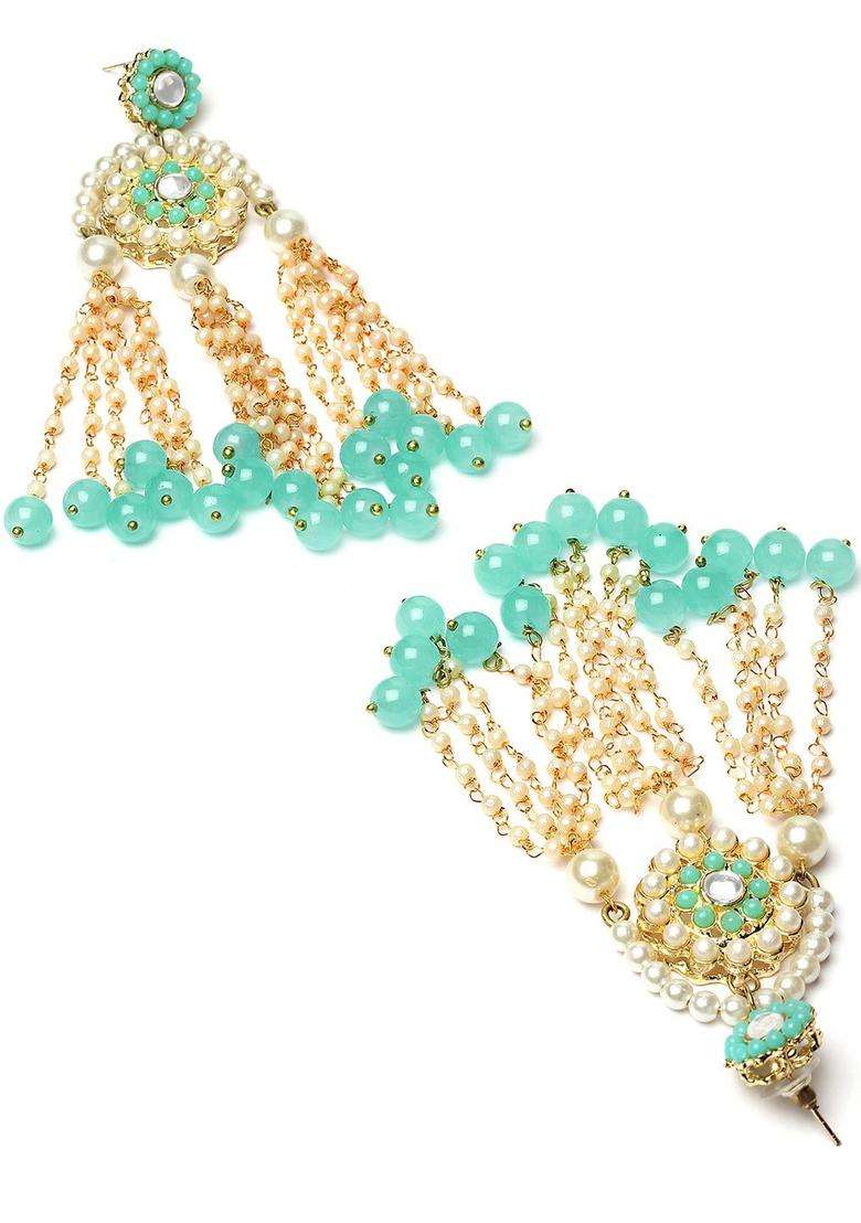 Blue Kundan Beaded Drop Gold-Plated Earrings for Women | Traditional Ethnic Jewellery for Wedding & Festive Wear | Gift for Her - Indya