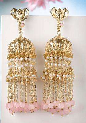 Pink Gold-Plated Contemporary Jhumkas Kundan Jhumki Earrings for Women | Traditional Ethnic Jewellery for Wedding & Festive Wear | Gift for Her