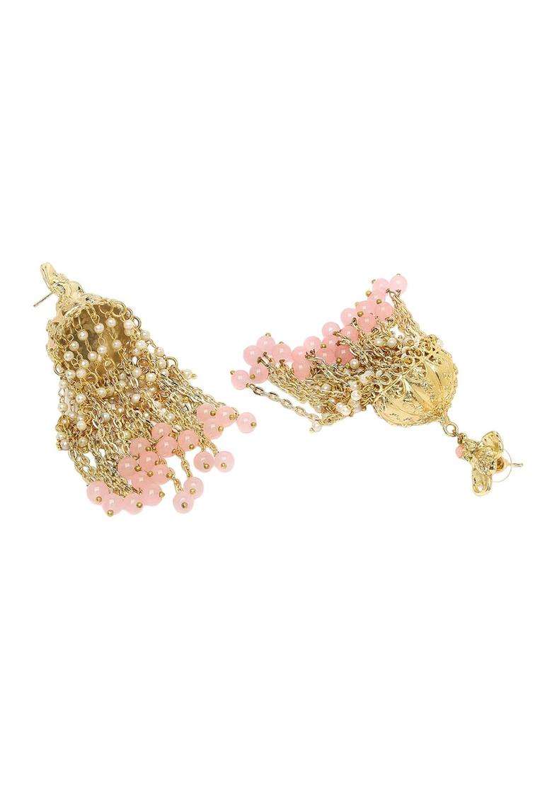 Pink Gold-Plated Contemporary Jhumkas Kundan Jhumki Earrings for Women | Traditional Ethnic Jewellery for Wedding & Festive Wear | Gift for Her - Indya
