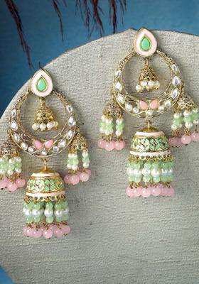 Green Gold-Plated Jhumkas Kundan Jhumki Earrings for Women | Traditional Ethnic Jewellery for Wedding & Festive Wear | Gift for Her
