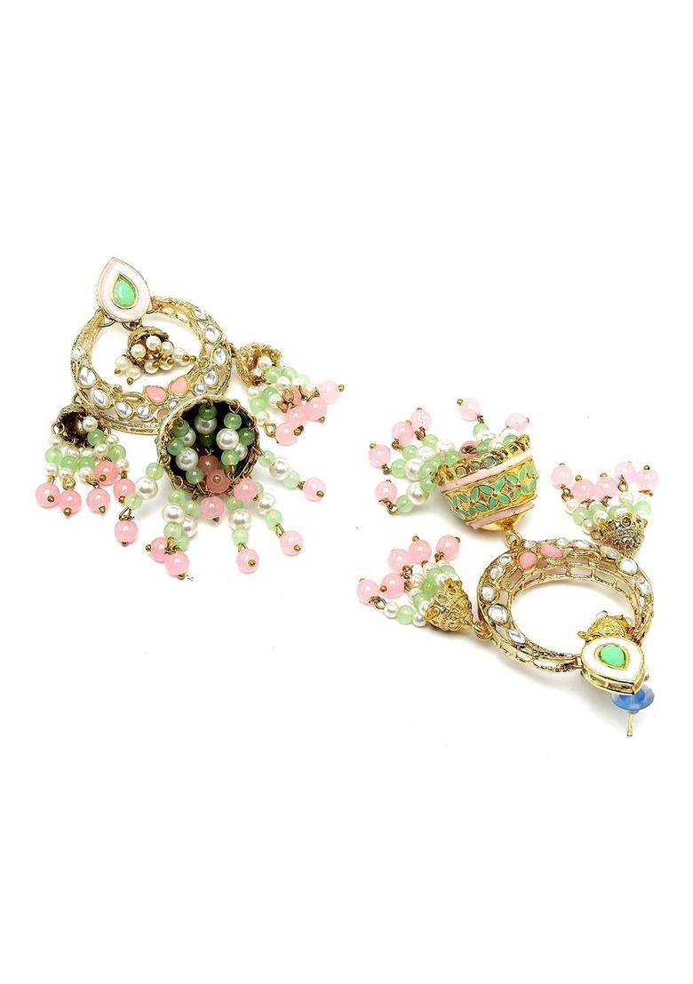 Green Gold-Plated Jhumkas Kundan Jhumki Earrings for Women | Traditional Ethnic Jewellery for Wedding & Festive Wear | Gift for Her - Indya