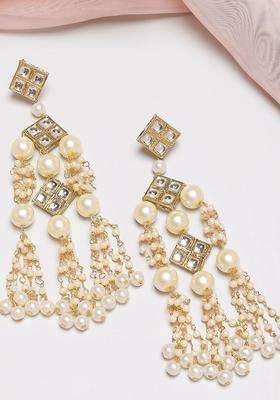 Gold-Plated Contemporary Drop Kundan Earrings for Women | Fusion Party & Festive Wear | Gift for Her
