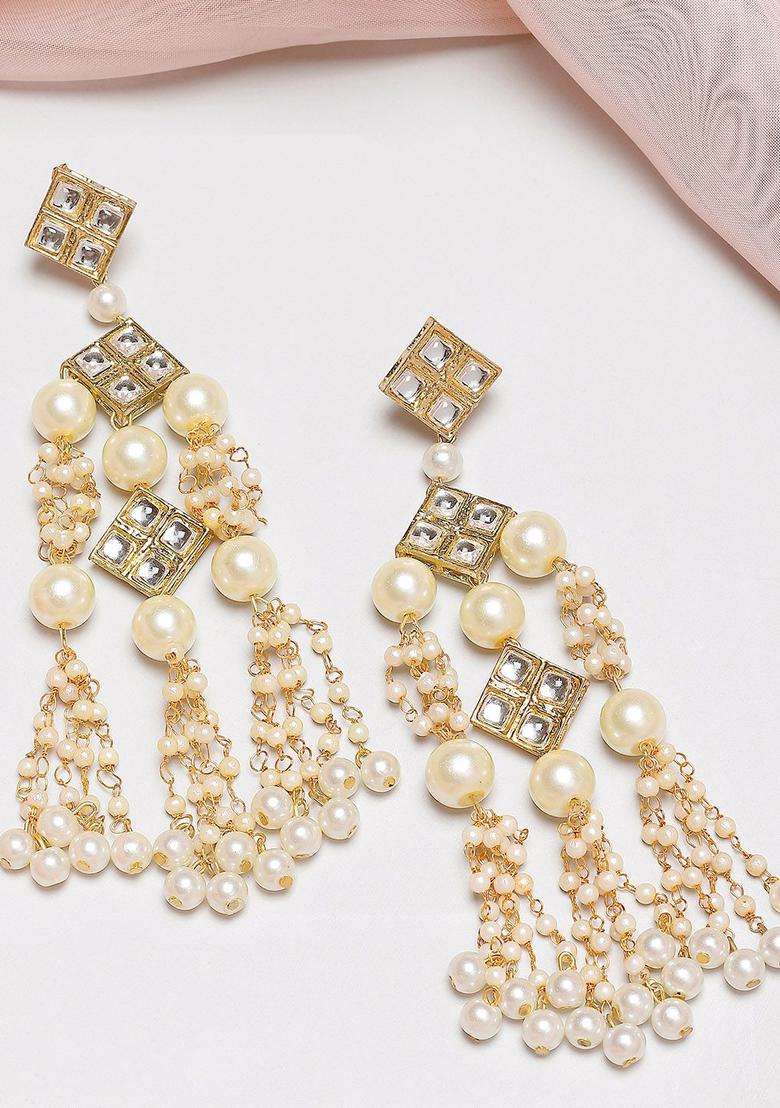 Gold-Plated Contemporary Drop Kundan Earrings for Women | Fusion Party & Festive Wear | Gift for Her - Indya