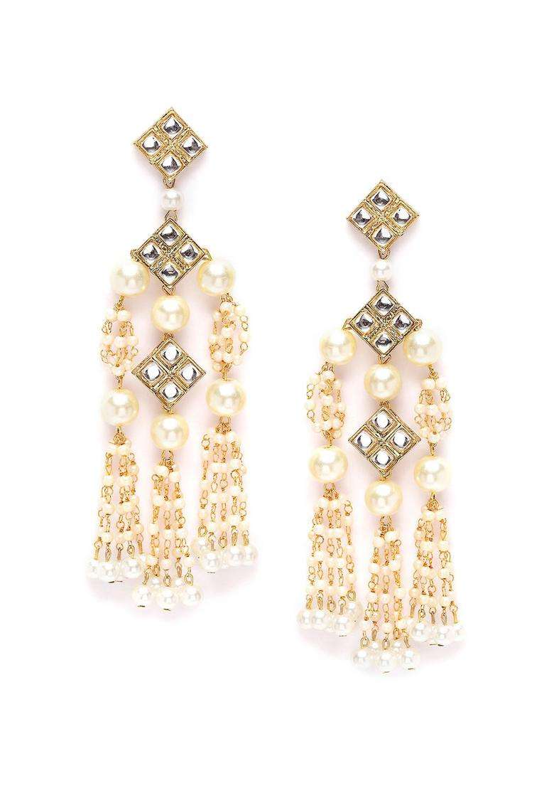 Gold-Plated Contemporary Drop Kundan Earrings for Women | Fusion Party & Festive Wear | Gift for Her - Indya