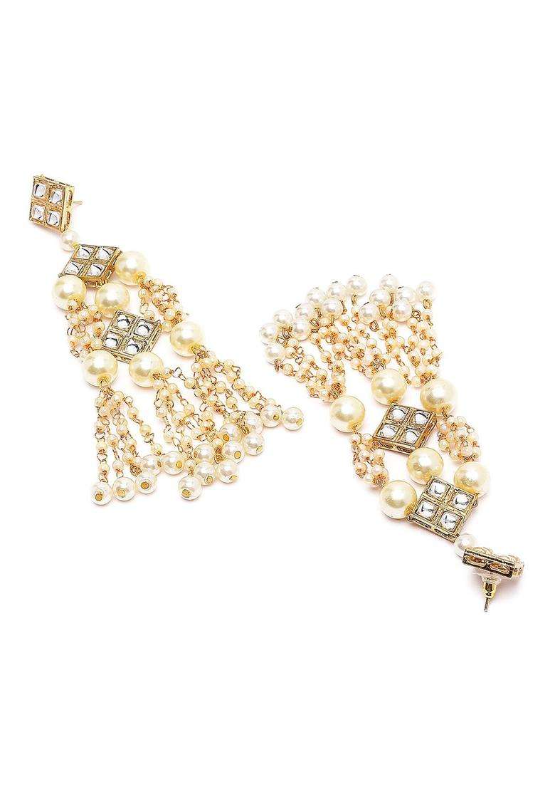 Gold-Plated Contemporary Drop Kundan Earrings for Women | Fusion Party & Festive Wear | Gift for Her - Indya
