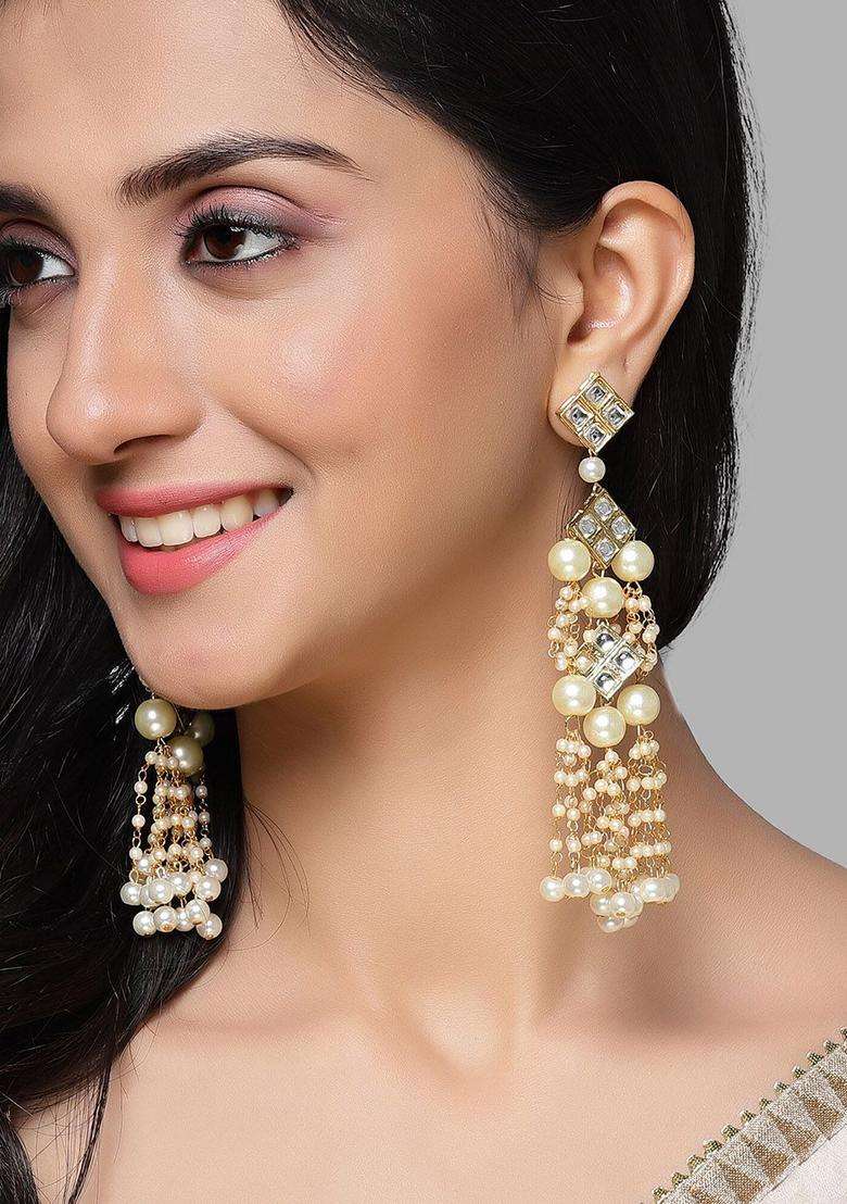 Gold-Plated Contemporary Drop Kundan Earrings for Women | Fusion Party & Festive Wear | Gift for Her - Indya