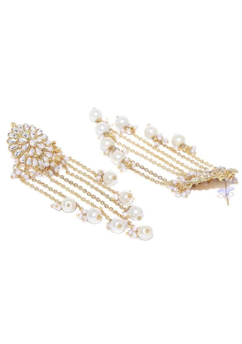 White Gold-Plated Stone-Studded Beaded Chandelier Classic Drop Earrings for Women | Traditional Ethnic Jewellery for Wedding & Festive Wear | Gift for Her - Indya