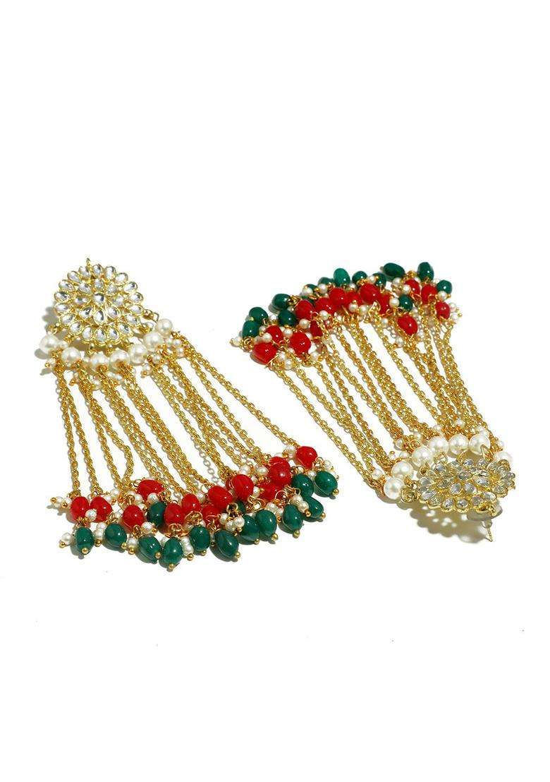 Gold-Plated & Maroon Contemporary Drop Earrings with Kundan for Women | Traditional Ethnic Jewellery for Wedding & Festive Wear | Gift for Her - Indya