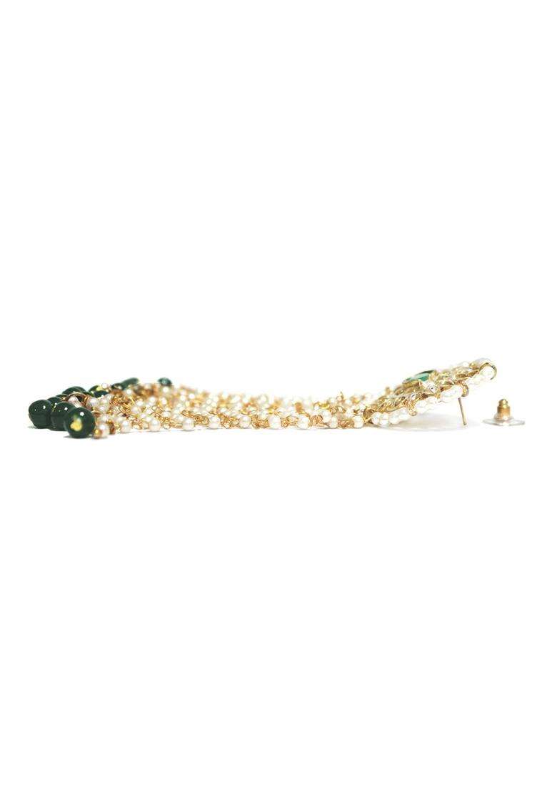 Green & White Floral Drop Gold-Plated Kundan Earrings for Women | Traditional Ethnic Jewellery for Wedding & Festive Wear | Gift for Her - Indya