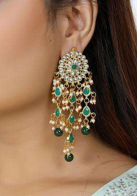 Green Gold-Plated Kundan Contemporary Chandbalis for Women | Traditional Ethnic Jewellery for Wedding & Festive Wear | Gift for Her