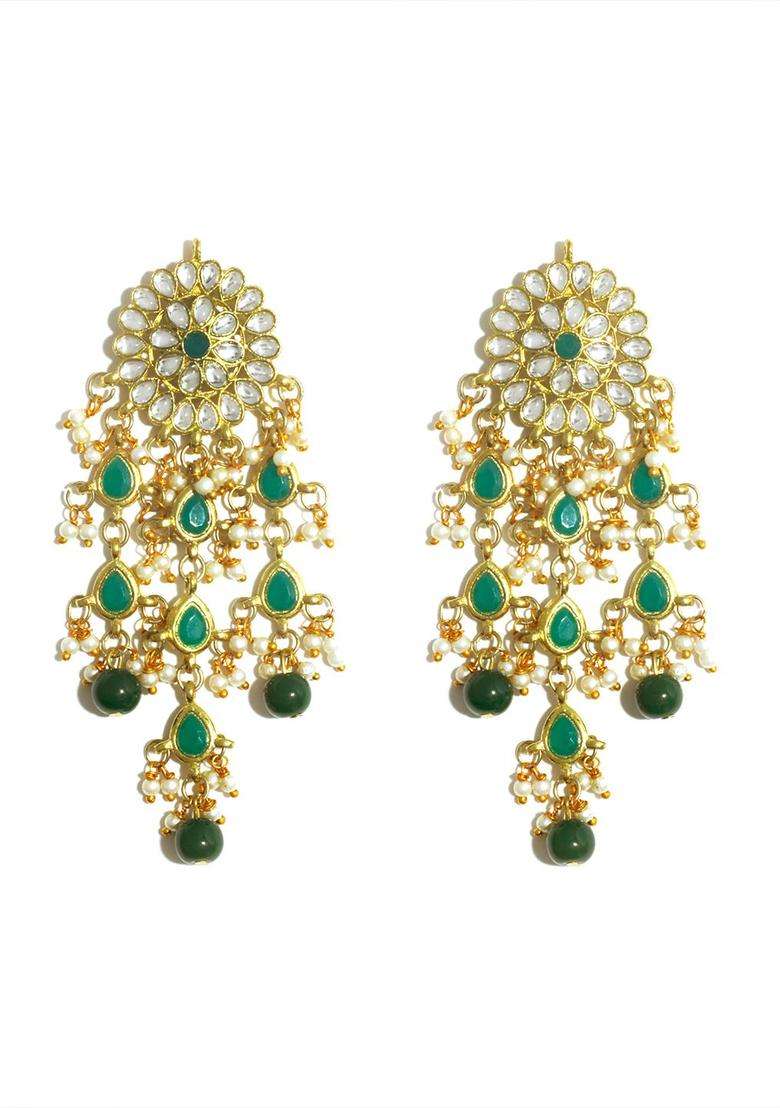 Green Gold-Plated Kundan Contemporary Chandbalis for Women | Traditional Ethnic Jewellery for Wedding & Festive Wear | Gift for Her - Indya