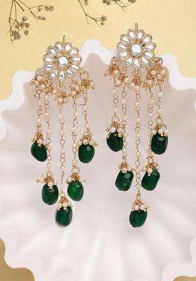 Gold-Plated & Green Drop Kundan Earrings for Women | Traditional Ethnic Jewellery for Wedding & Festive Wear | Gift for Her