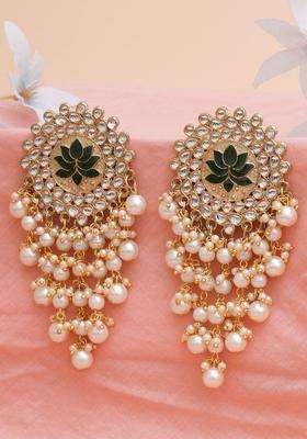 Green Gold-Plated Meena Kundan Dangler Drop Earrings for Women | Traditional Ethnic Jewellery for Wedding & Festive Wear | Gift for Her