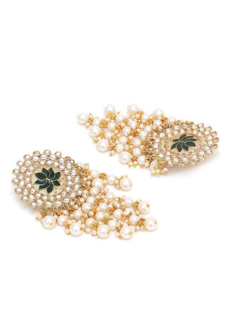 Green Gold-Plated Meena Kundan Dangler Drop Earrings for Women | Traditional Ethnic Jewellery for Wedding & Festive Wear | Gift for Her - Indya