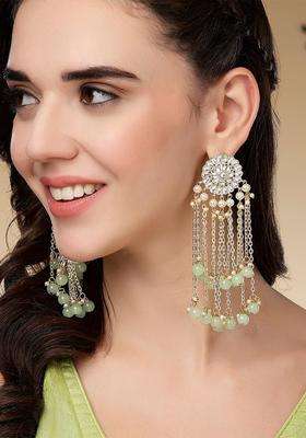 Lime Green Kundan Drop Gold-Plated Earrings for Women | Traditional Ethnic Jewellery for Wedding & Festive Wear | Gift for Her