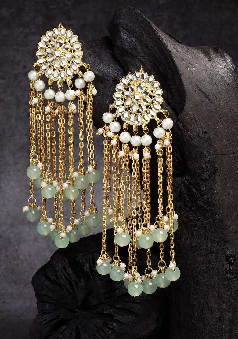 Lime Green Kundan Drop Gold-Plated Earrings for Women | Traditional Ethnic Jewellery for Wedding & Festive Wear | Gift for Her - Indya