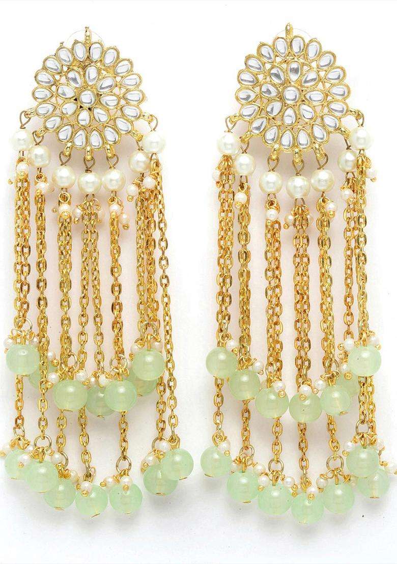Lime Green Kundan Drop Gold-Plated Earrings for Women | Traditional Ethnic Jewellery for Wedding & Festive Wear | Gift for Her - Indya