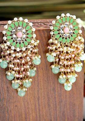 Green Gold-Plated Contemporary Drop Kundan Earrings for Women | Traditional Ethnic Jewellery for Wedding & Festive Wear | Gift for Her