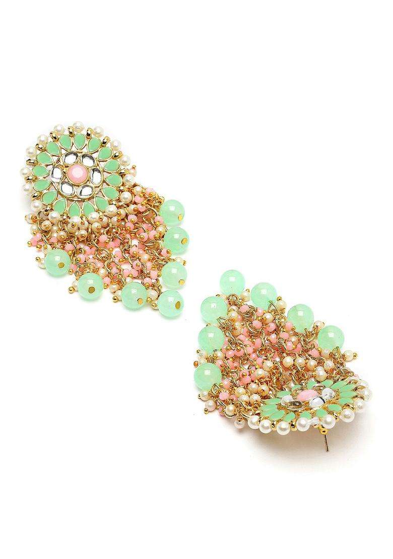Green Gold-Plated Contemporary Drop Kundan Earrings for Women | Traditional Ethnic Jewellery for Wedding & Festive Wear | Gift for Her - Indya