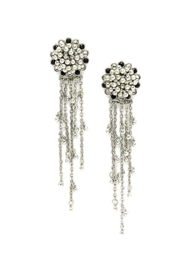 Silver-Plated Kundan-Studded Tasselled Drop Earrings for Women | Stylish Party & Everyday Wear | Gift for Her - Indya