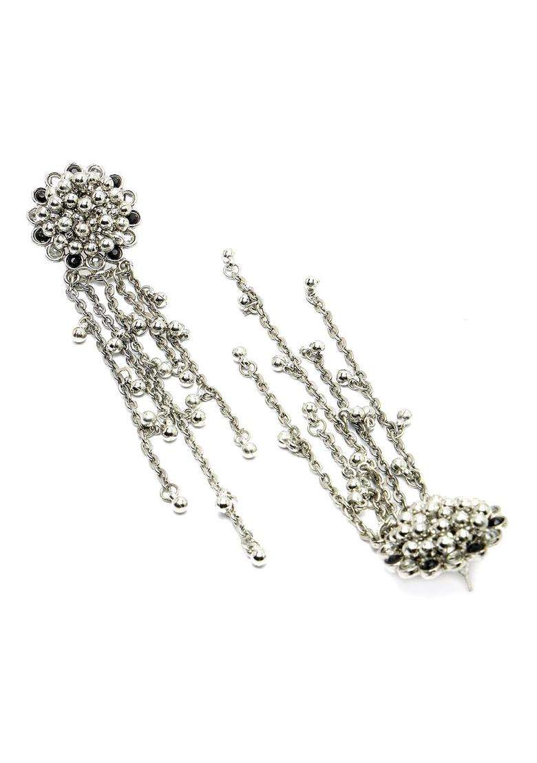 Silver-Plated Kundan-Studded Tasselled Drop Earrings for Women | Stylish Party & Everyday Wear | Gift for Her - Indya