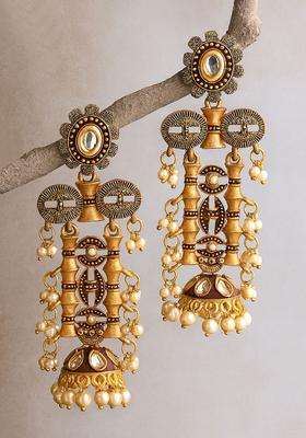 Gold-Plated & Maroon Kundan Classic Drop Earrings for Women | Fusion Party & Festive Wear | Gift for Her